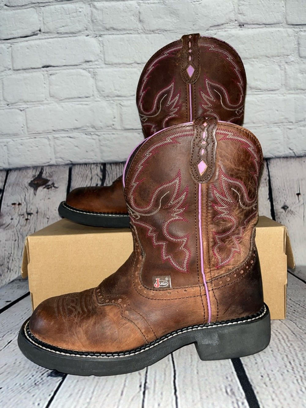 Justin Gypsy Gemma Western Round Toe Brown Leather Cowboy Boots Size 8